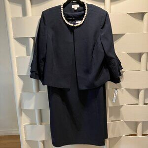 Tahari Arthur S. Levine Navy Formal Jacket & Dress Set Size 18W